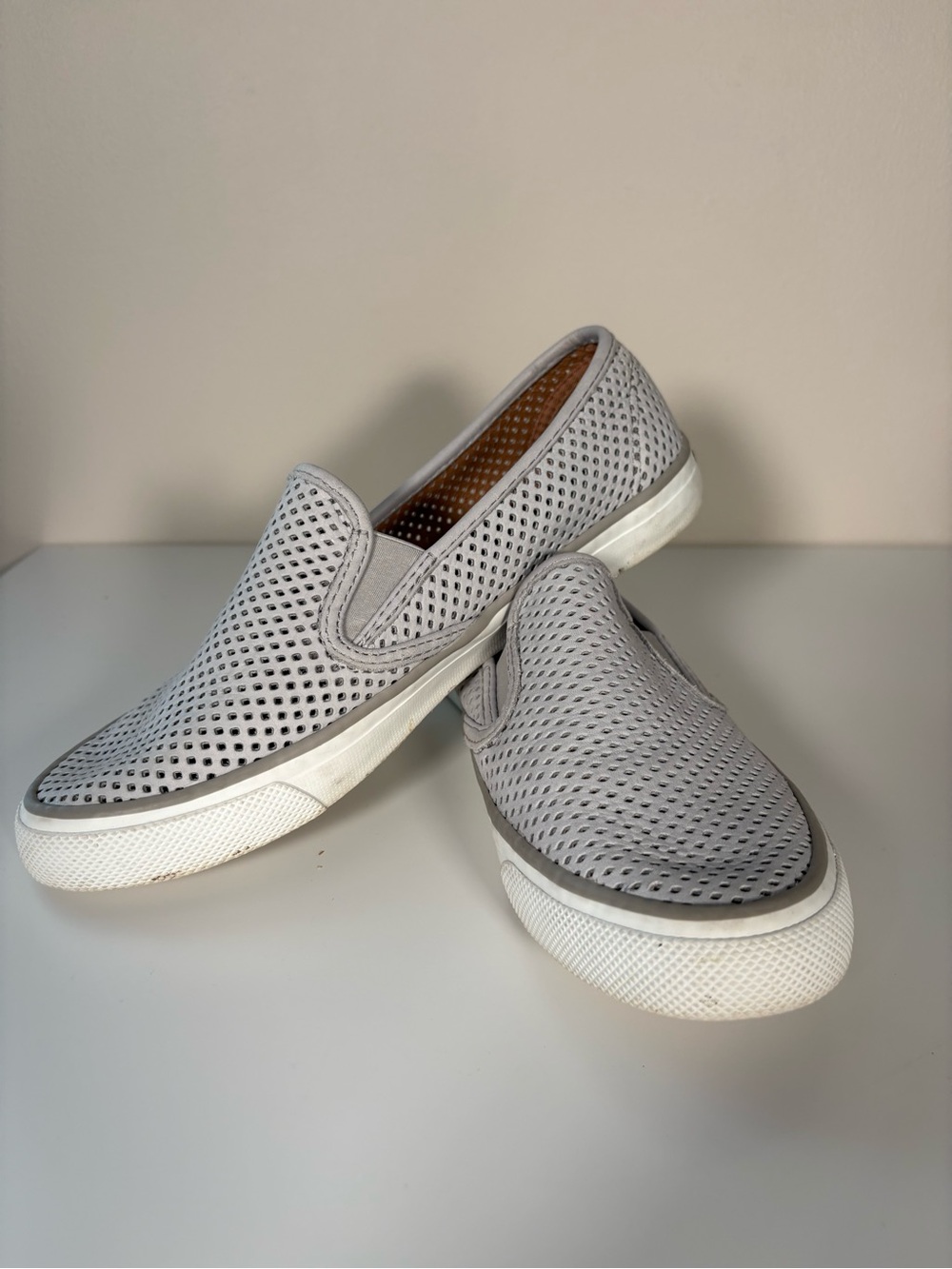 Sperry Women's Light Gray Perforated Slip-On Sneakers